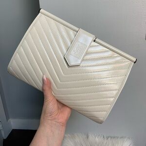 Authentic YSL white leather large clutch